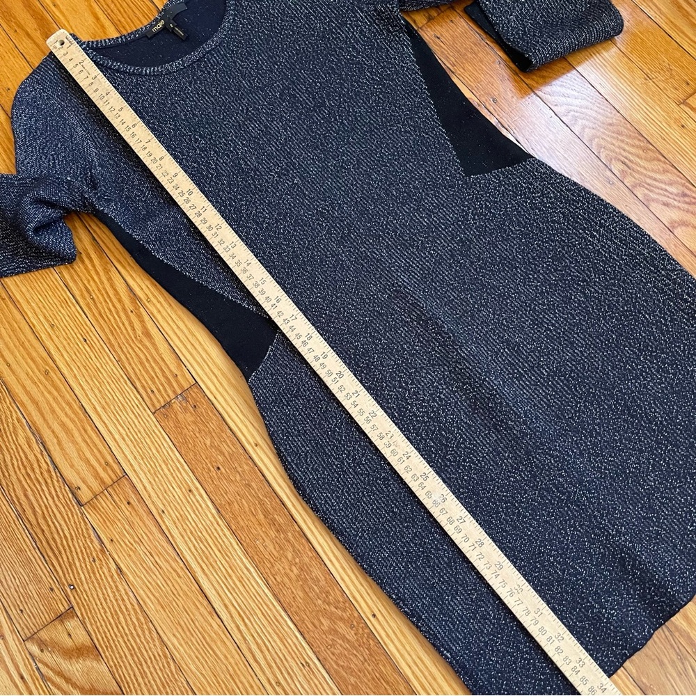 Maje knitted knee length long sleeve silver metallic sweater shift dress siz 2/M - Picture 11 of 12